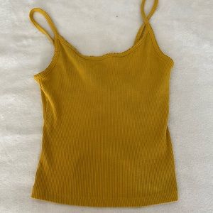 Mustard yellow tank top with scalloped neckline